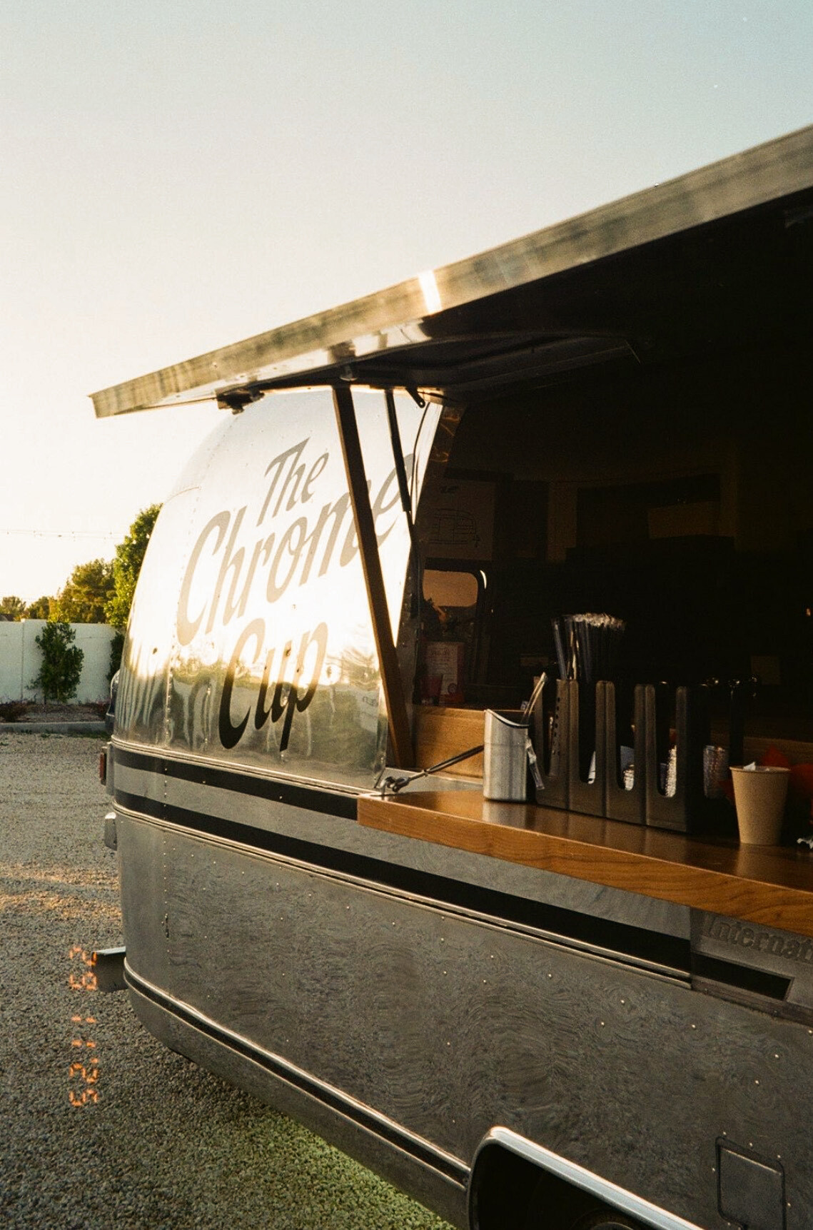 The Chrome Cup vintage Airstream mobile coffee bar serving espresso at Scottsdale corporate event